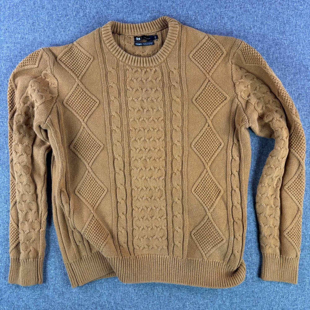 Le 31 Sweater Mens S Vision Organic Cotton Cable Knit Brown Textured EXCELLENT